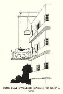 Alcuni abitanti di appartamenti riescono a tenere una mucca da William Heath Robinson