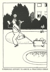 Sforzo intenso per divertire un bambino irrequieto (litografia) da William Heath Robinson
