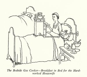 Il fornello a gas da letto, colazione a letto per la casalinga stanca da William Heath Robinson