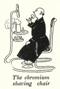 La sedia da barba in cromo da William Heath Robinson