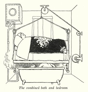 Il bagno e la camera da letto combinati da William Heath Robinson