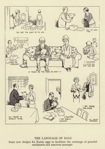 Il linguaggio delle uova, alcuni nuovi disegni per uova di Pasqua per facilitare lo scambio di sentimenti graziosi e messaggi amorosi da William Heath Robinson