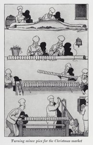 Preparazione delle torte di carne per il mercato di Natale da William Heath Robinson