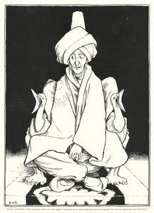 Ciò che gli piacque molto fu vedere Abou Hassan riempire il suo trono con quasi la stessa gravità di lui da William Heath Robinson