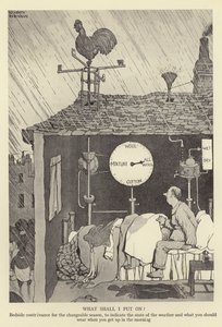 Cosa devo indossare? Dispositivo da comodino per la stagione variabile, per indicare lo stato del tempo e cosa indossare al mattino da William Heath Robinson