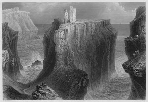 Castello di Dunseverick, Contea di Antrim (incisione) da William Henry (after) Bartlett