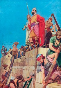 Ricostruzione delle mura di Gerusalemme (litografia a colori)