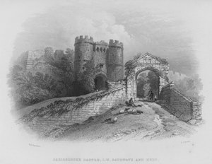 Castello di Carisbrooke, Isola di Wight, Portali e Torre da William Henry Bartlett