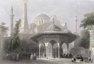 Corte e fontana di Santa Sofia, Istanbul, inciso da J. Redaway, c.1850 da William Henry Bartlett