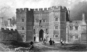 Portale del Priorato di St. Osyth, Essex, inciso da Henry Adland, 1833
