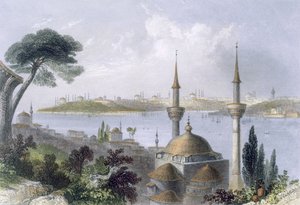 Veduta generale di Costantinopoli da Scutari, c.1850 (acquatinta colorata) da William Henry Bartlett