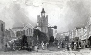 High St. con la Chiesa di San Nicola, Colchester, Essex, inciso da Charles Mottram, 1831 da William Henry Bartlett