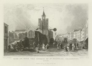 High Street con la Chiesa di San Nicola, Colchester, Essex da William Henry Bartlett