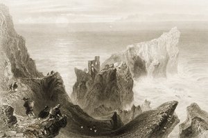 Castello di Kenbaan, vicino a Ballycastle, contea di Antrim, Irlanda del Nord, da 