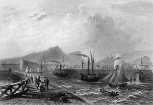 Molo e Porto di Leith, inciso da Robert Wallis, c.1820