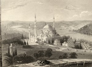 Moschea e tomba di Solimano, dalla Torre del Seraskier, Istanbul, Turchia, inciso da H. Adlard