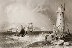 Faro del Muro Sud con Howth Hill in lontananza, Dublino, da 