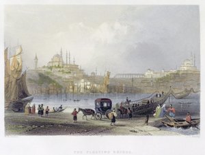 Il Ponte Galleggiante, Istanbul (inciso da J.C. Bentley, c.1850) da William Henry Bartlett