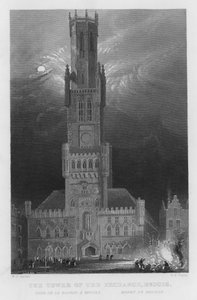 La Torre della Borsa, Bruges (incisione) da William Henry Bartlett