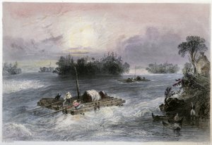 Trasporto di legname e rapide al villaggio di Cedars - in "Canadian scenery illustrated" di Bartlett W. H.