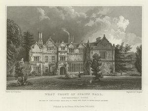 Facciata ovest di Spains Hall, Finchingfield, Essex, la residenza di John Ruggles Brice, Esquire da William Henry Bartlett