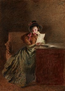 Ragazza che Legge una Lettera alla Luce della Lampada da William Henry Hunt