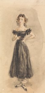 Studio di una giovane ragazza, con riccioli, in un abito da sera nero da William Henry Hunt