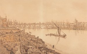 Veduta del vecchio ponte di Londra da William Henry Hunt