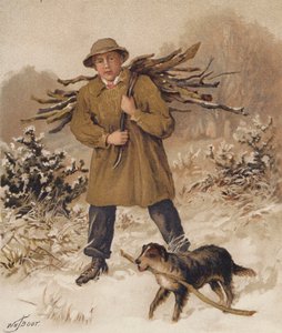 Uomo e cane che raccolgono legna da ardere da William Henry James (after) Boot