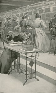 Al lavoro in una sala telefonica da William Henry Margetson