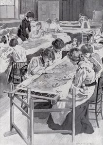 Studenti della Royal School of Art Needlework che ricamano il manto dell