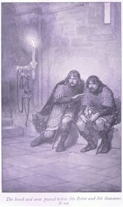 La mano e il braccio passarono davanti a Sir Ectar e Sir Gawaine