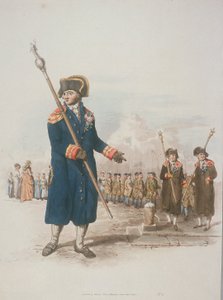 Beadle parrocchiale in costume civico con bastone, 1805 da William Henry Pyne