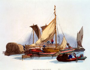 Barcaioli e Barcaioli che spostano merci e passeggeri, 1808 da William Henry Pyne