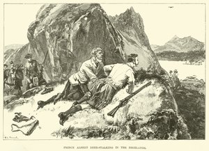 Il principe Alberto a caccia di cervi nelle Highlands (incisione)