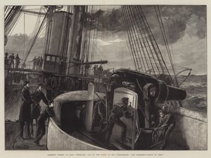 Torretta Barbette della HMS Temeraire, una della flotta ai Dardanelli, esercitazione di tiro, pronti a sparare!
