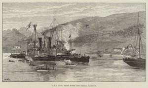 HMS Howe rimorchiata nel porto di Ferrol da William Heysham Overend