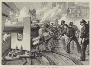 Vita a bordo di una nave da guerra, esercitazione con un cannone a retrocarica da sei pollici, un colpo!