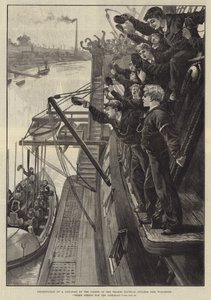 Presentazione di una scialuppa di salvataggio dai Cadetti del Thames Nautical College Ship, Worcester, Tre Evviva per la Scialuppa di Salvataggio! da William Heysham Overend