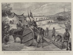 Le bandiere nere a Formosa, costruendo un ponte di bambù attraverso la laguna, per ritirarsi quando i giapponesi attaccano i forti da William Heysham Overend