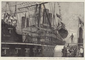 I visitatori coloniali ai Royal Albert Docks, malesi che manovrano le vele della nave a vapore P e O Rome