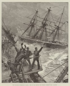 Il Disastroso Uragano a Samoa, Equipaggio della Nave Americana Trenton che acclama la HMS Calliope da William Heysham Overend