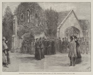 Il funerale del defunto Duca di Clarence e Avondale, visitatori a Sandringham in attesa del loro turno al portico della chiesa, 18 gennaio 1892