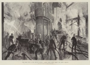 Il Grande Incendio nella Città di Londra, vista su Jewin Street e Jewin Crescent da William Heysham Overend