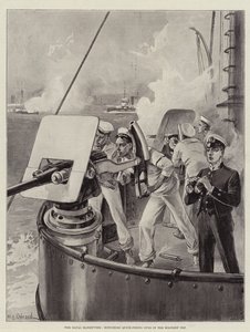 Le manovre navali, cannoni a fuoco rapido Hotchkiss nel Top militare da William Heysham Overend