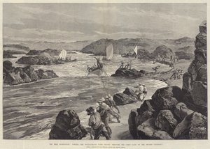 La spedizione del Nilo, trainando le barche balena con le truppe attraverso la prima porta della seconda cateratta da William Heysham Overend