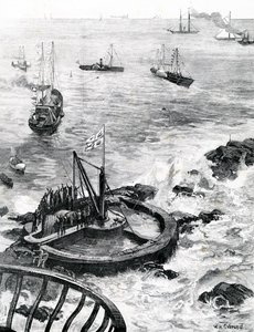 Il Principe di Galles e il Duca di Edimburgo posano la prima pietra del nuovo faro di Eddystone, illustrazione da 
