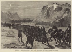 La ribellione nel Territorio del Nord-Ovest del Canada, Truppe coloniali che marciano sul ghiaccio della Baia di Nepigon, Lago Superiore da William Heysham Overend
