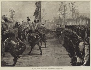 La revisione reale, la brigata delle guardie che marcia davanti alla regina