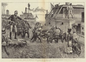 La guerra in Sudan, partenza per Khartoum, Sir Charles Wilson, con una scorta del reggimento Sussex, imbarcandosi a Gubat, per risalire il Nilo da William Heysham Overend